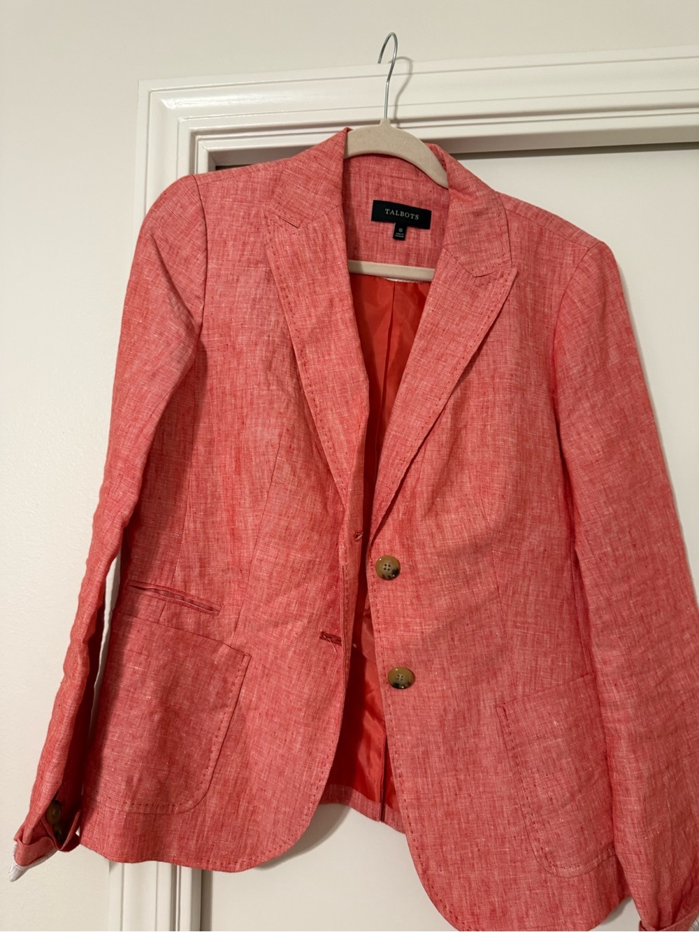 Talbots Coral-Textured Linen-Blend Blazer